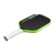White background, product image of the JOOLA Kosmos Pro V with green edge guard and white handle.