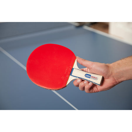 White Background Image: Product Image of a JOOLA Cobra Table Tennis Racket in someone's hand.