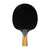 Black table tennis paddle with a yellow accent on a white background.