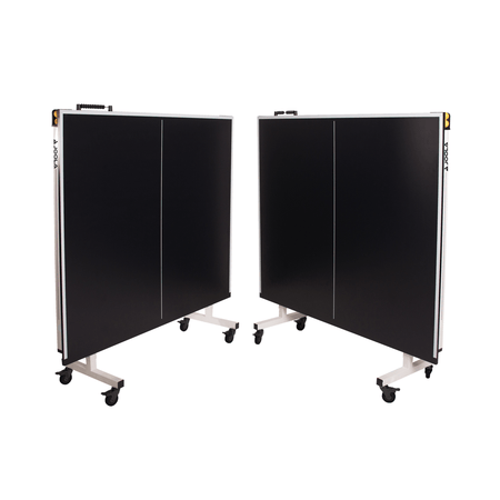 Product image of two JOOLA Rapid Play 1800 table tennis tables folded and upright.