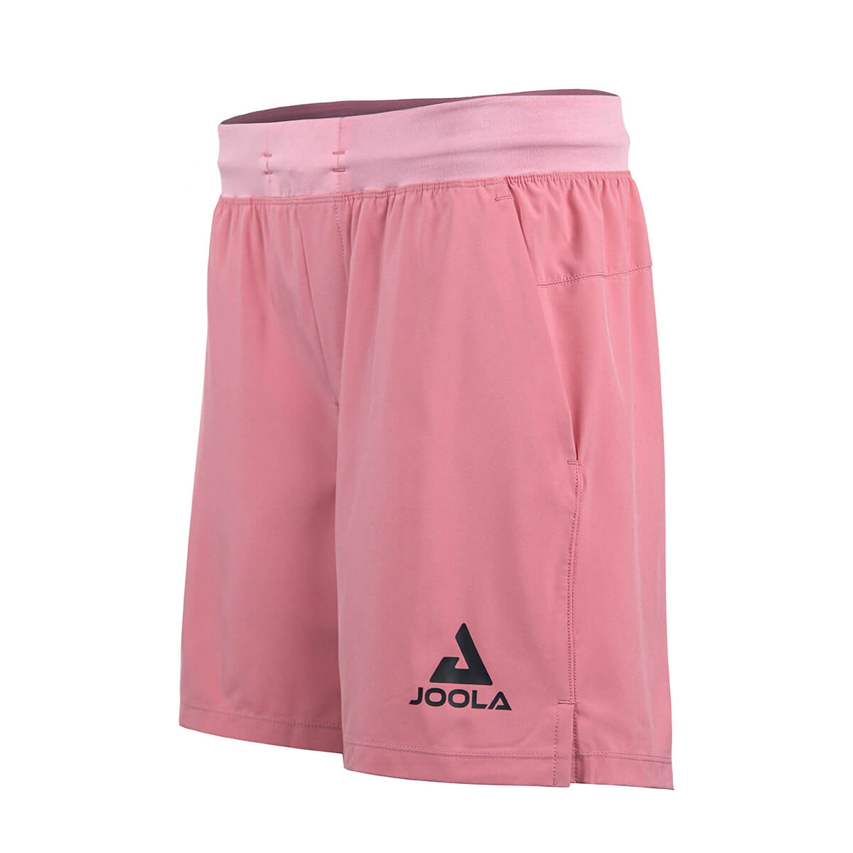 Product photo showing the front of the JOOLA Ben Johns Fluid Shorts in Pink from a side angle #Pink