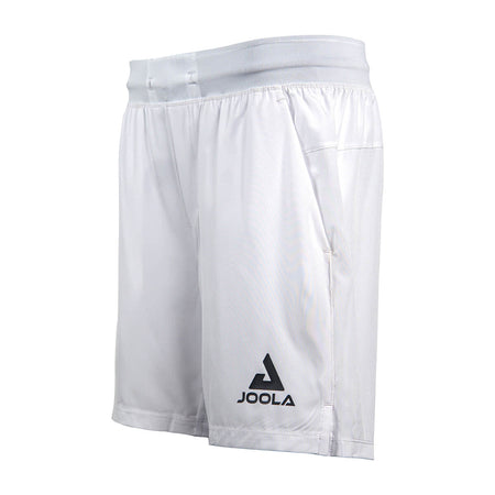 Product photo showing the back of the JOOLA Ben Johns Fluid Shorts in White from a side angle #White