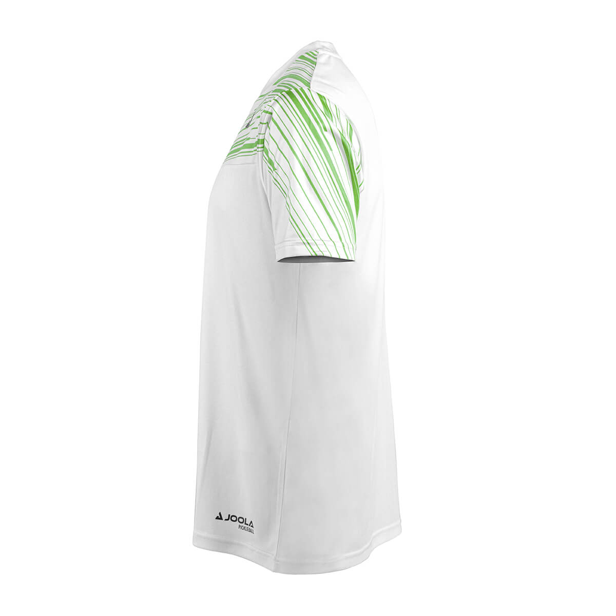 White Background Image: Side profile of the Ben Johns Trigon Tee, Green and white. #Green