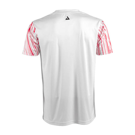 White Background Image: Backside of the Ben Johns Trigon Tee Shirt white and pink. #Pink