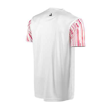 White Background Image: Backside of the Ben Johns Trigon Tee Shirt white and pink. #Pink