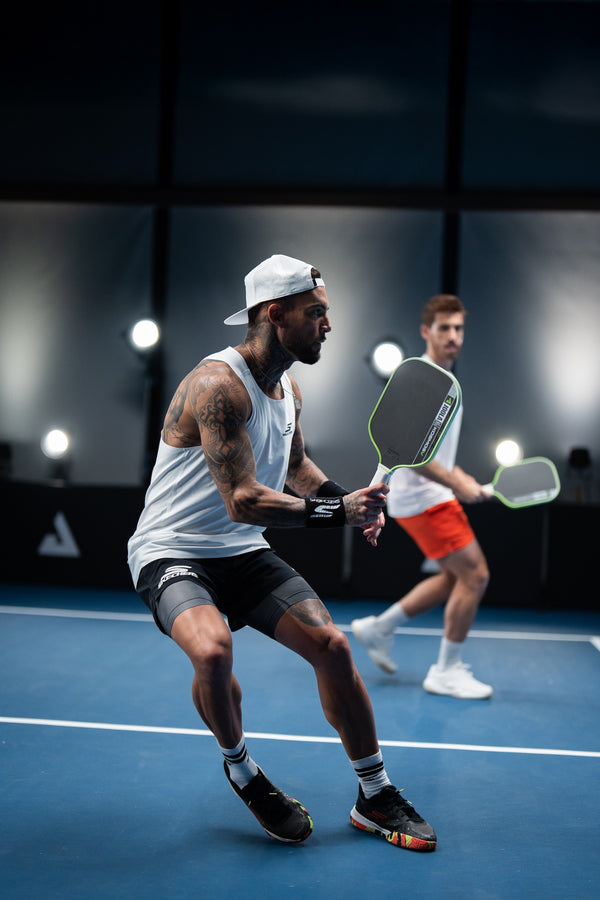 Image of JOOLA pro's Tyson McGuffin and Federico Staksrud playing pickleball at JOOLA HQ.