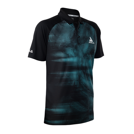 White Background Image: JOOLA Plexus Polo in Black/Turquoise, side angle #Black/Turquoise