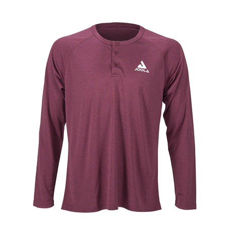 Product photo showing the front of the JOOLA Propel Longsleeve Henley in Burgundy #Burgundy