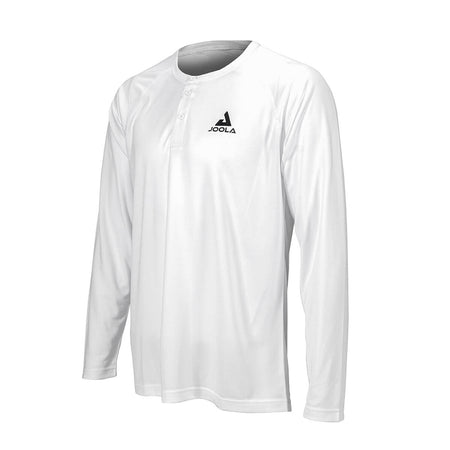 Product photo showing the front of the JOOLA Propel Longsleeve Henley in White at an angle #White