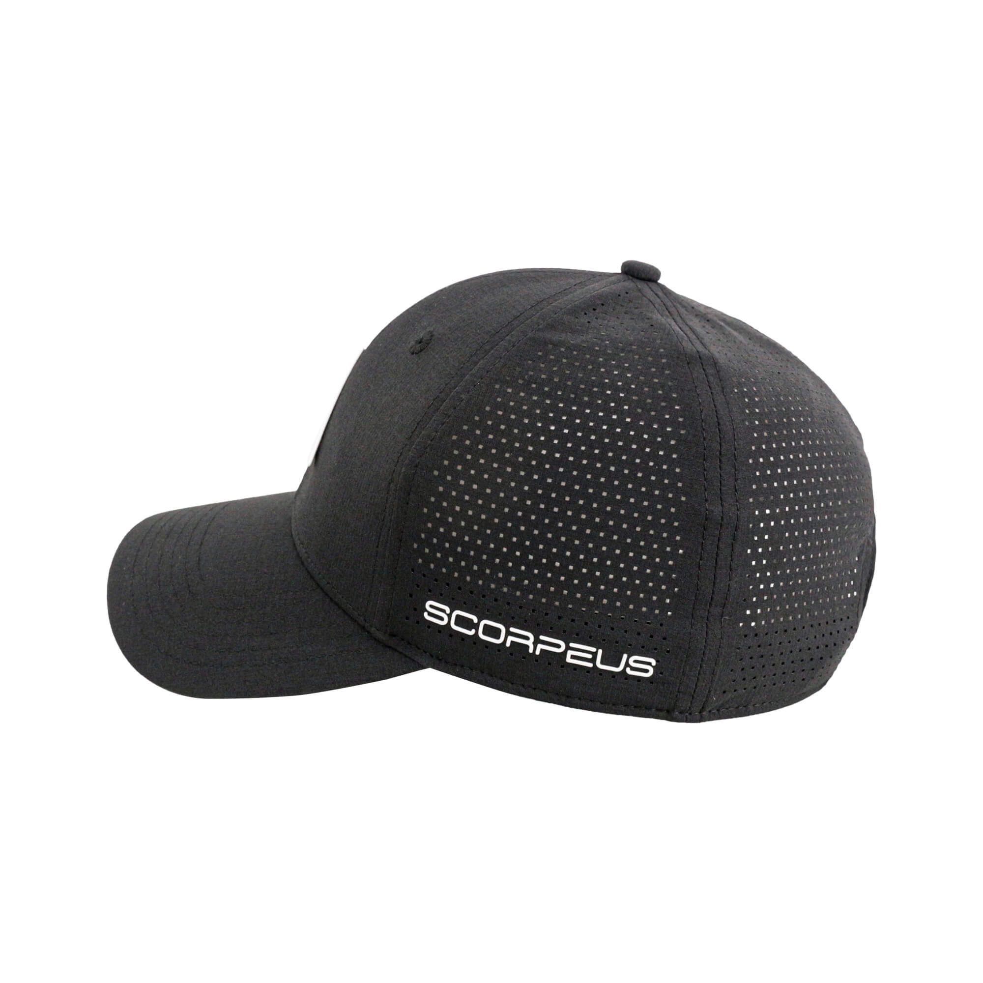 White Background Image: Black JOOLA Scorpeus Hat with white JOOLA Trinity logo on the front and embroidered Scorpeus logo on the front #Black