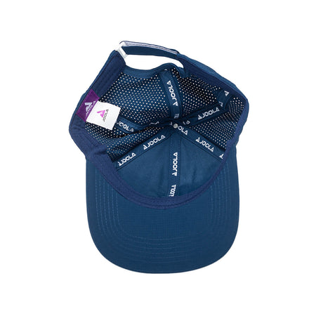 White Background Image: Navy JOOLA Scorpeus Hat with mesh back and white JOOLA logo embroidered across adjustable back strap #Navy