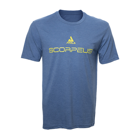 White Background Image: Front of JOOLA Scorpeus T-Shirt in Maritime Frost. T-Shirt design features JOOLA Infinity logo icon and Scorpeus series logo in lemon centered on the chest. #Maritime Frost