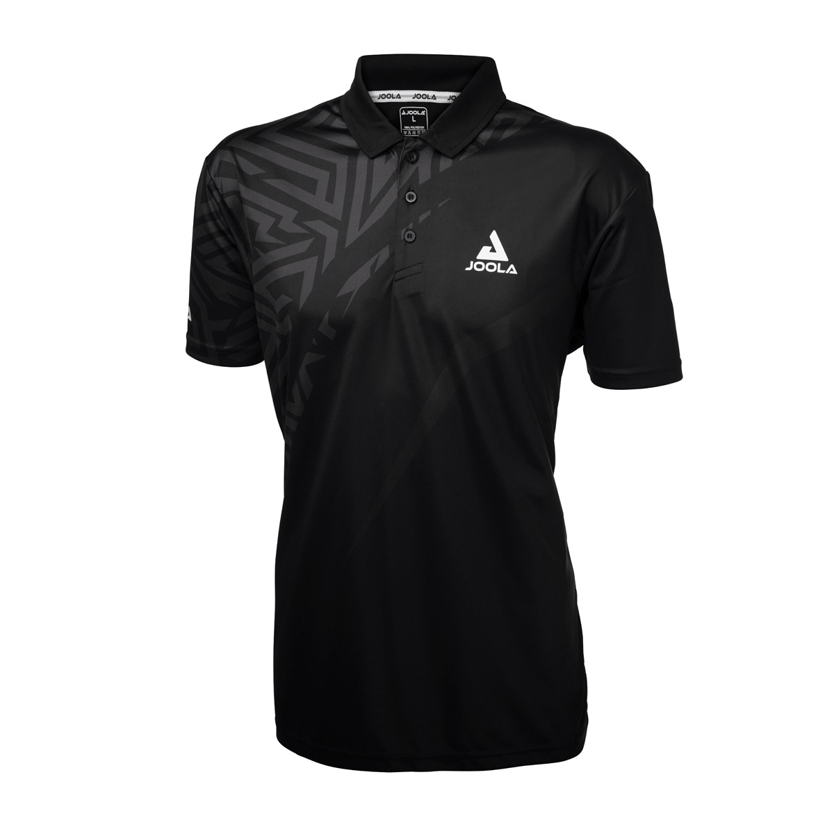 White Background Image: Black and grey JOOLA Synergy polo. #Black/Grey