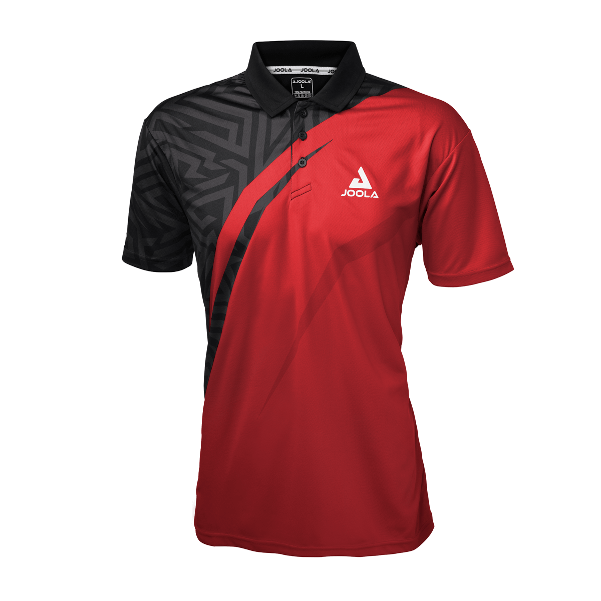 White Background Image: Black and red JOOLA Synergy polo. #Black/Red