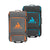 White Background Image: Two JOOLA Vision suitcases, side by side, Charcoal and orange, Black and light blue.