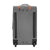 White Background Image: Charcoal colored vision suitcase. Orange zipper area, wheels.