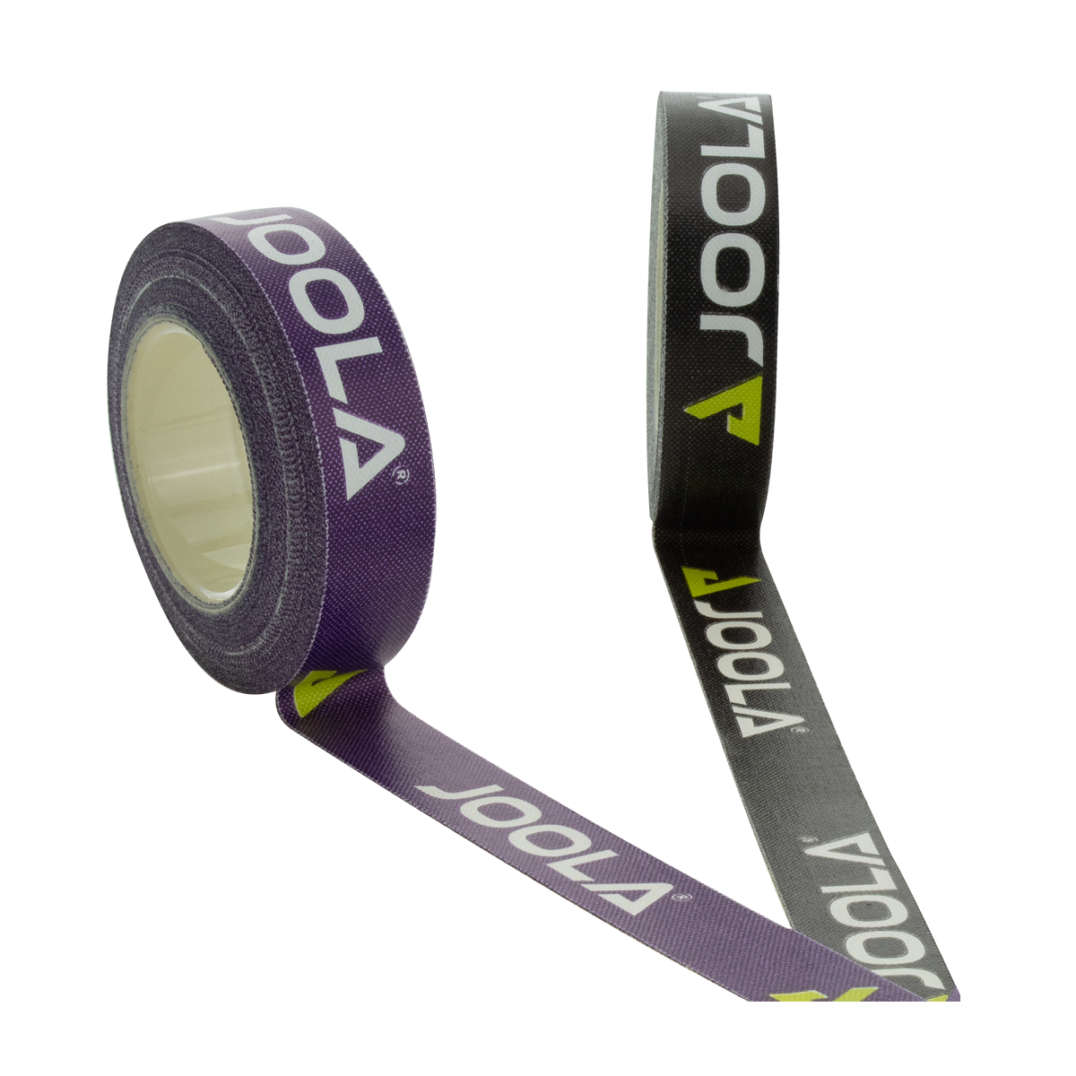 Product Image showing 5M-long rolls of JOOLA Trinity Table Tennis Edge Tape in Purple and in Black