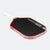 Red and black pickleball paddle with white handle on a white background