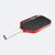 Red and white pickleball paddle on a white background