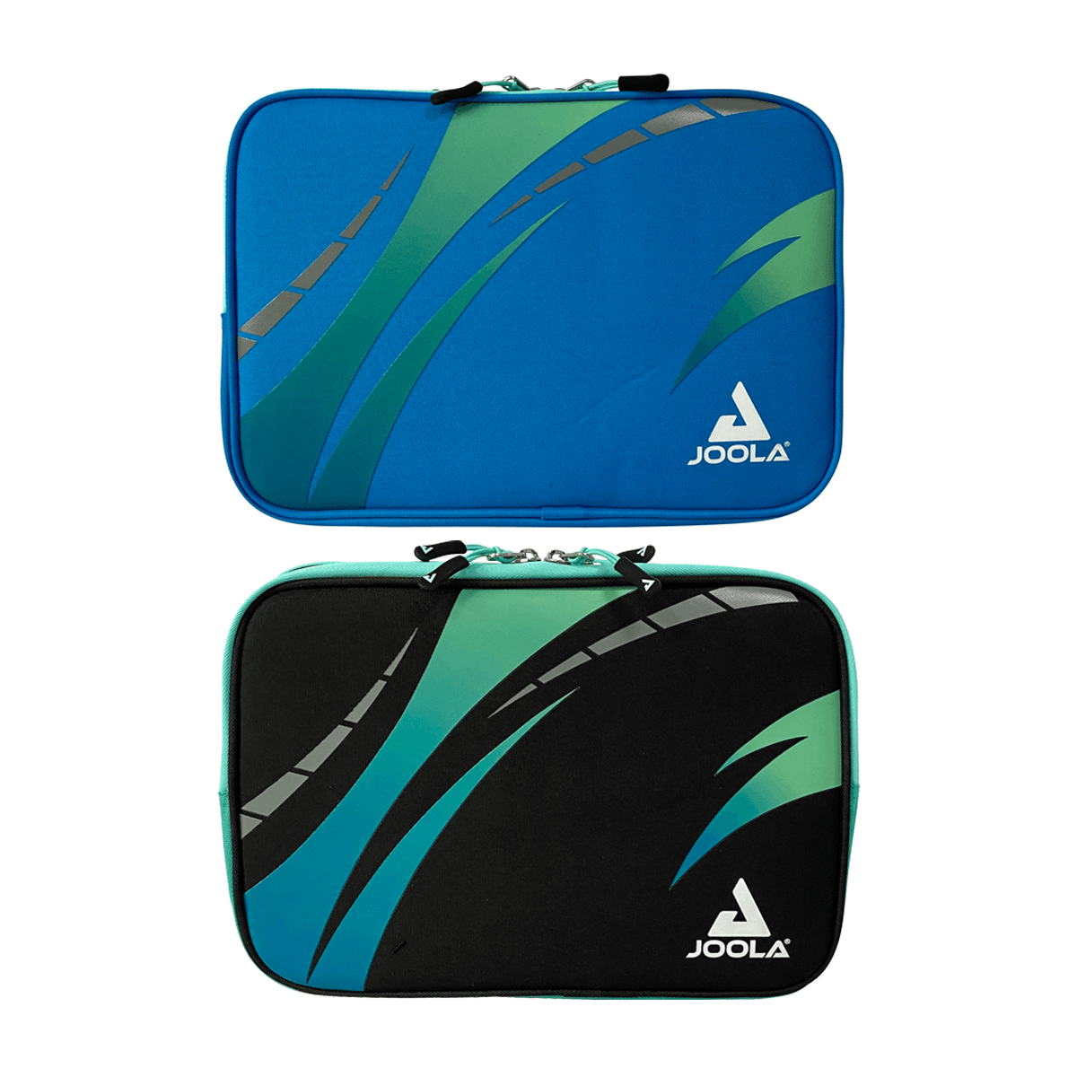 White Background Image: Two JOOLA Vision table tennis racket cases. #Black/#Blue