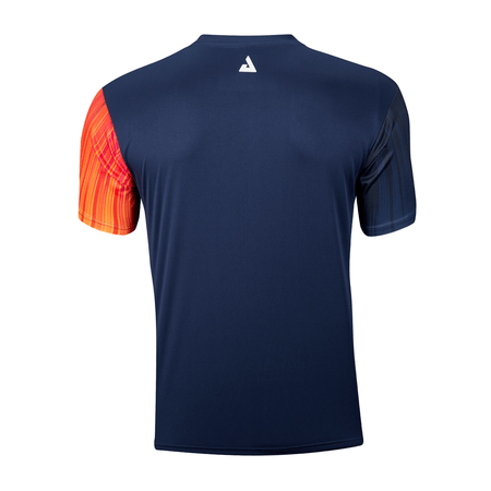 White Background Image: The back side of the JOOLA Synchro shirt in navy and pink. #Navy/Pink