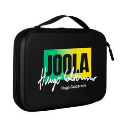 White background, product image showing a black hardcase JOOLA x Hugo Calderano table tennis racket case. Category