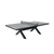 White Background Image: JOOLA Brighton X-Leg Table Tennis Table with grey table surface and black X-shaped legs, and net and post set attached.