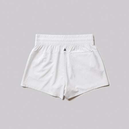 The back side view of a pair of white JOOLA women's woven shorts.