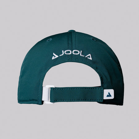 The back view of a club green colored JOOLA essential hat with adjustable strap.