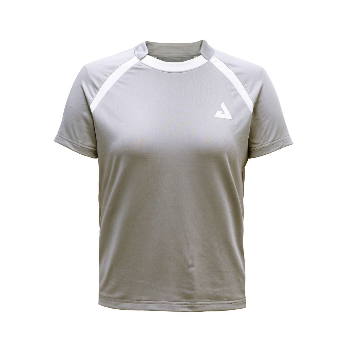 White background, product image of a women's JOOLA Table Tennis shirt, gray and white colorway.
