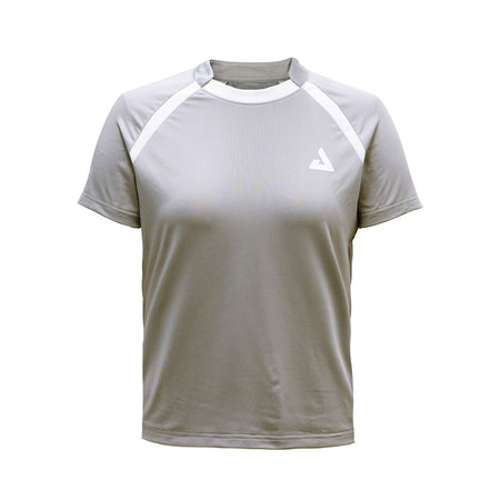 White background, product image of a women's JOOLA Table Tennis shirt, gray and white colorway.
