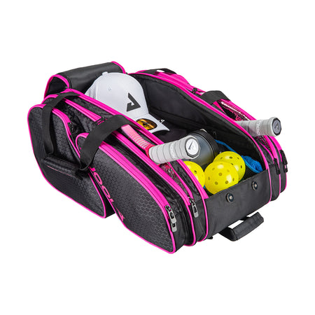 White background image, view of the Tyson McGuffin Pickleball Tour Bag showing all the compartments to put your pickleball gear.