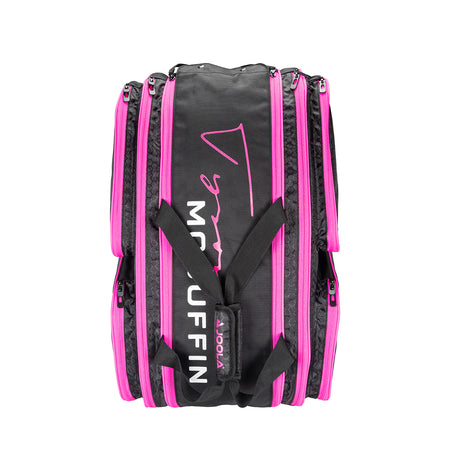 White background image, black and hot pink JOOLA Tyson McGuffin signature tour bag.