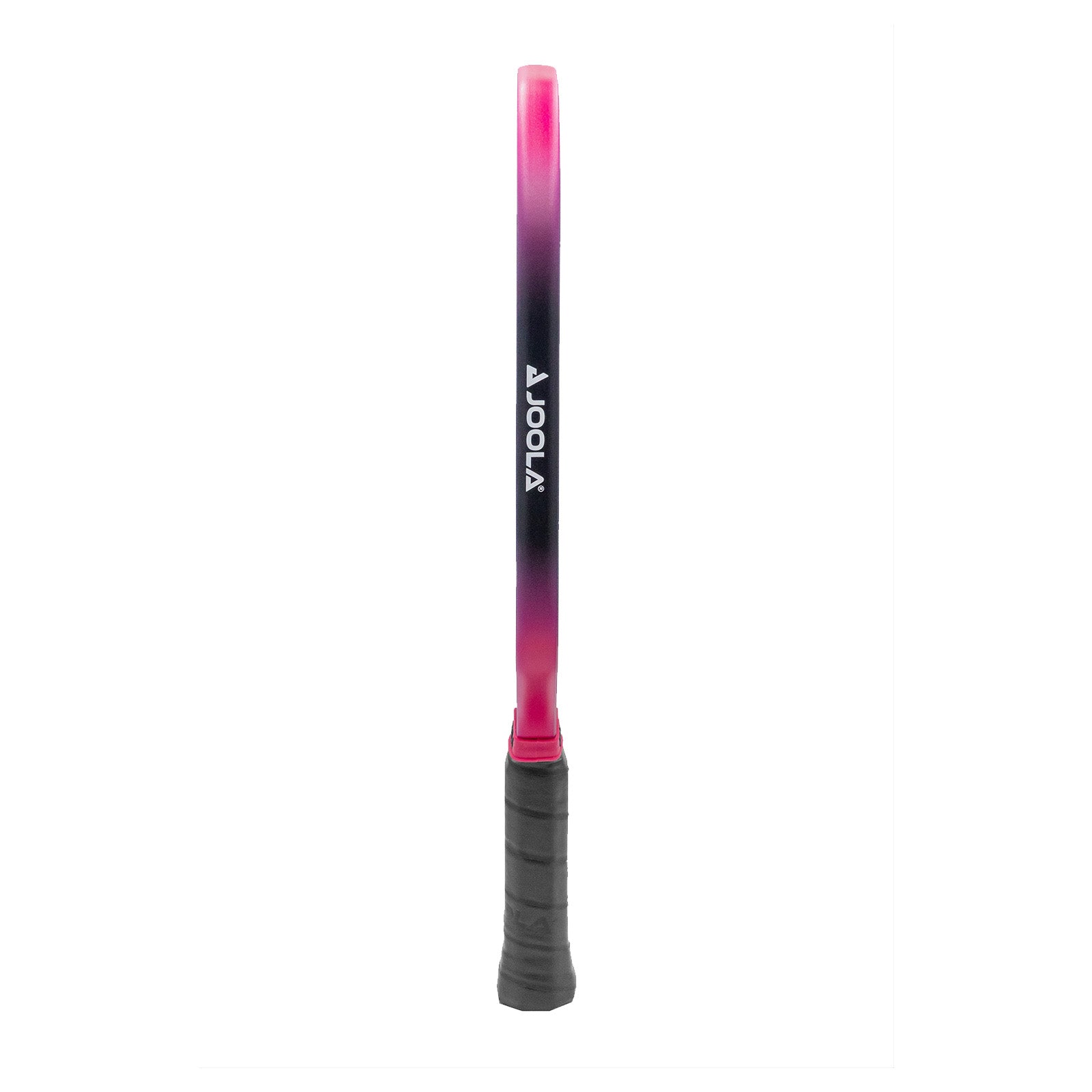 White background, product image of the JOOLA Tyson McGuffin Magnus 3S Pickleball Paddle. Black handle, black paddle face with black and pink on the edge guard. Image shows the side of the paddle, black and pink edge guard with JOOLA logo printed.