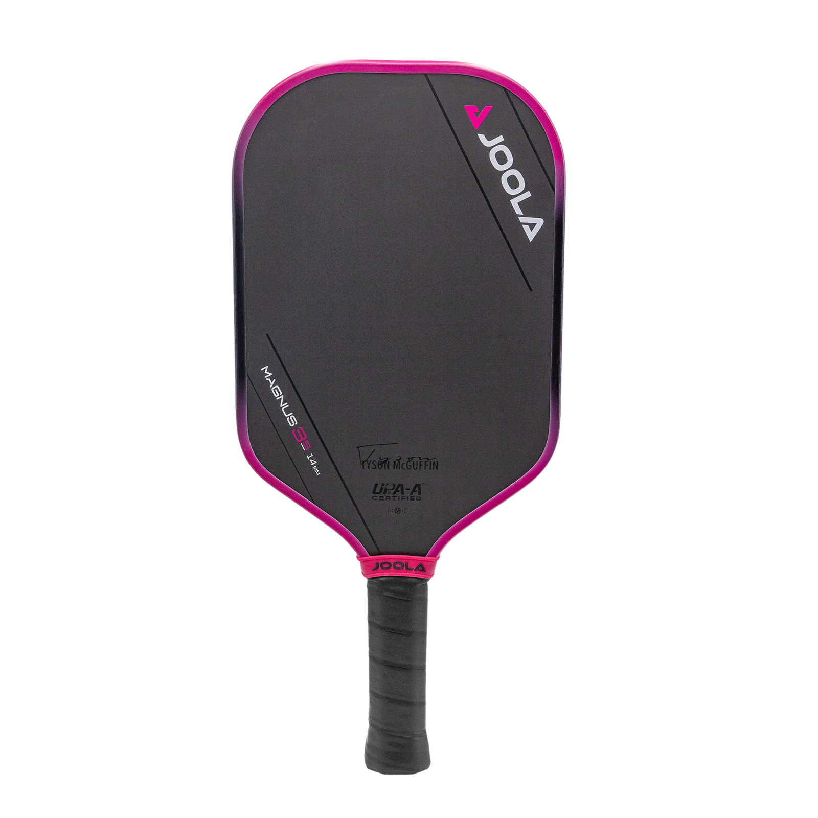 Black and pink Magnus pickleball paddle with JOOLA branding on a white background.
