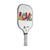 White Background Image: JOOLA x BRITTO paddle, grey handle, white paddle face with LOVE written in colorful BRITTO art style.