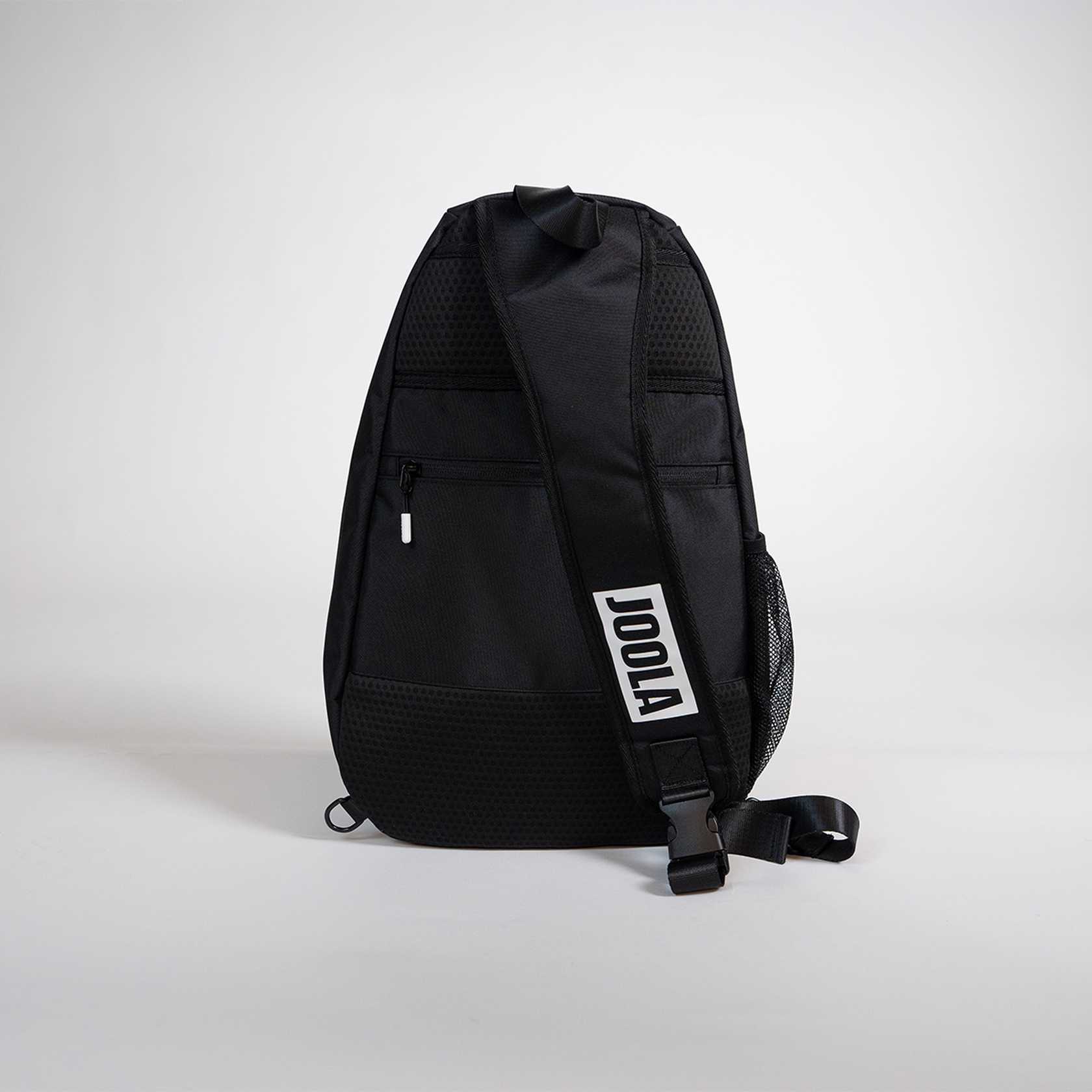 Black sling bag with JOOLA logo on a light gray background