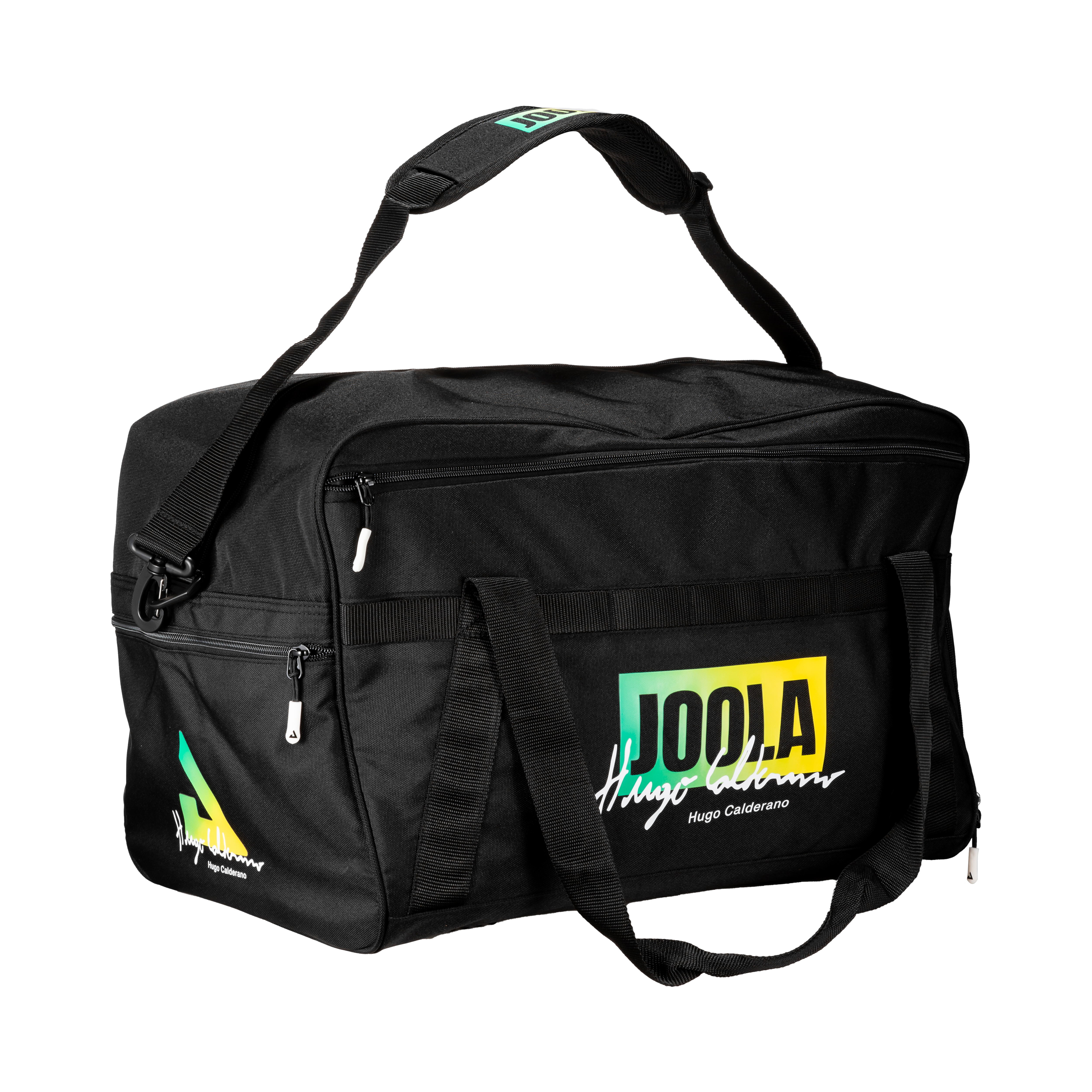 White background, product image of a JOOLA x Hugo Calderano duffel bag.