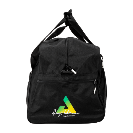White background, product image showing the side of a JOOLA x Hugo Calderano duffel bag.