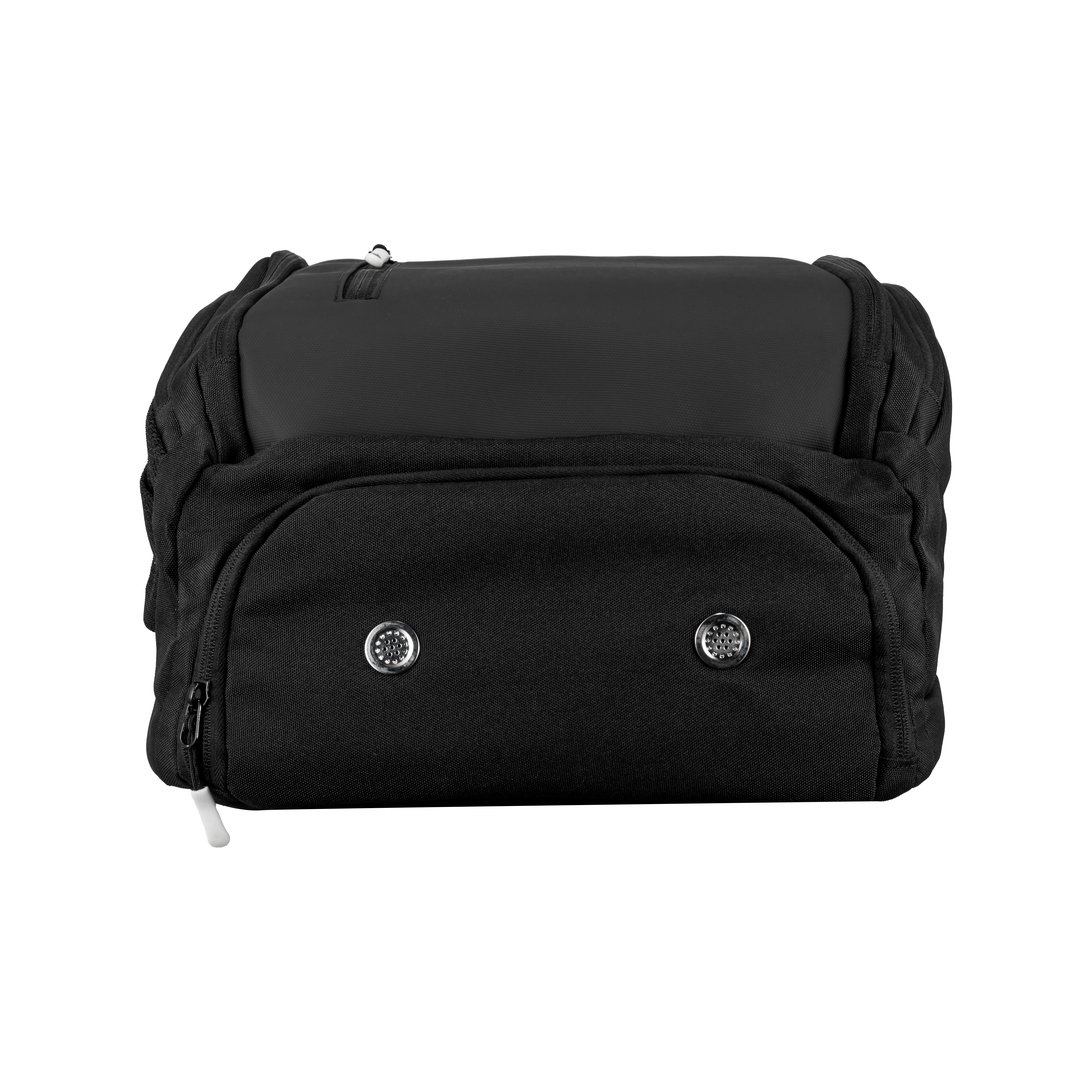 White background, product image showing the bottom of a Hugo Calderano backpack, highlighting the hidden shoe compartment.