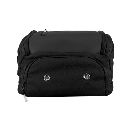 White background, product image showing the bottom of a Hugo Calderano backpack, highlighting the hidden shoe compartment.
