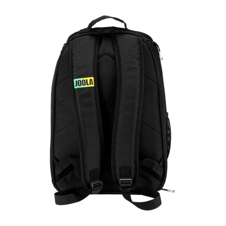White background, product image showing the straps and back of a JOOLA x Hugo Calderano backpack.