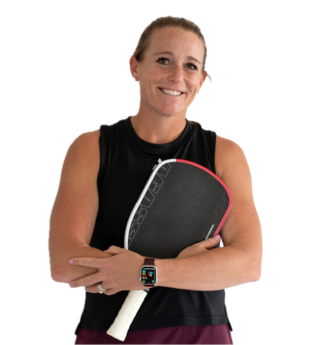 Vector image of Agassi Signature athlete Brooke Buckner holding an Agassi Pro Pickleball paddle.