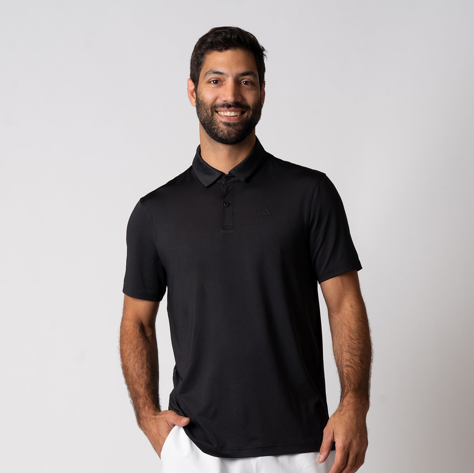 Image of a male model wearing a JOOLA men's club polo, black.