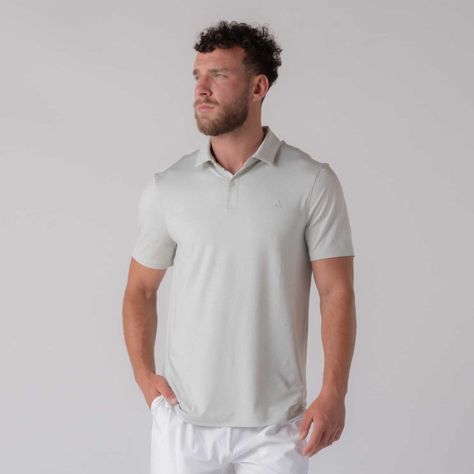 Image showing a male model wearing a JOOLA Men's Club Polo, Gravity Gray Heather.