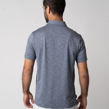 Image of the back of a JOOLA men's club polo, navy heather.