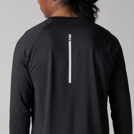 Image showing the JOOLA logo down the middle of a Men's Court Long Sleeve Shirt, black with a white logo.