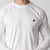 Close up image of the JOOLA trinity logo over the left chest of a male model wearing a Men's Court long sleeve shirt.