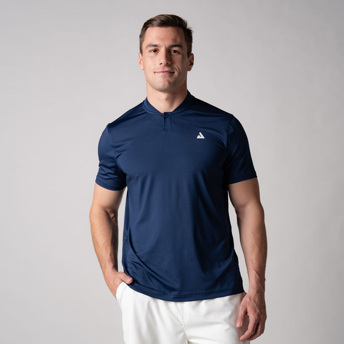 White background, image of a male model wearing a JOOLA Men's Court Polo, Navy.