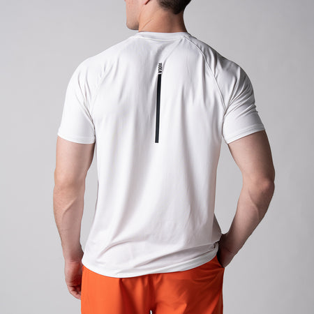 Image of a male model wearing a JOOLA Men's Court Short Sleeve shirt. The image shows the back of the shirt.